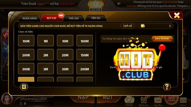 Các bước rút tiền Hitclub qua 2 phương thức phổ biến nhất